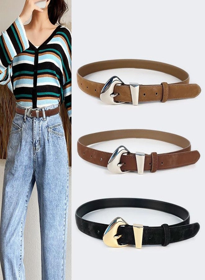 Yuangu Women's Leather Suede Belts for Jeans Dress Pants Black Brown Belts for Women Ladies Waist Belts with Big Gold Buckle (Brown Gold, 105CM/Fit Waist Size 24-33 Inches) - Image 2